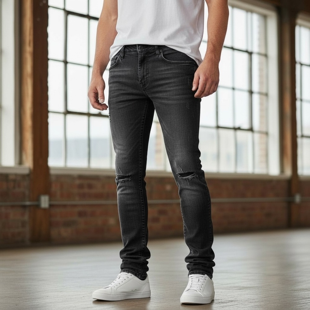 PRPS CAYENNE Super Skinny‎ Fit 38 x 33.5 Mens Black Noir Denim Jeans Japanese